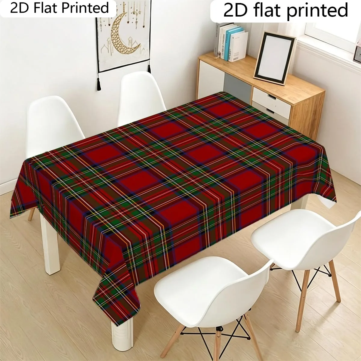 1pc  Christmas Tartan Plaid Tablecloth 2D Flat Printed Rectangle Waterproof Table Cover for Dining Room Kitchen Party Decor