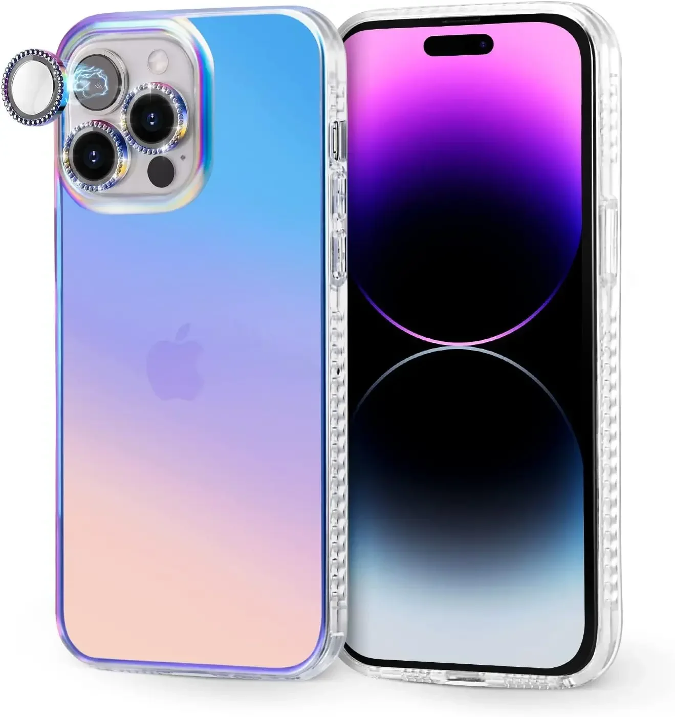 Iridescent Case for iPhone 14 Pro Max Case Cute with Camera Lens Protector Bling, Shockproof Protective Slim Phone Cover