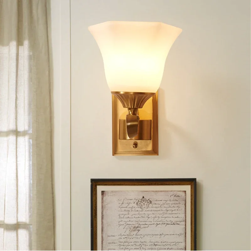 TechHPEuropean Style Wall Lamp Bedroom Bedside Lamp American Style Full Copper Living Room Background