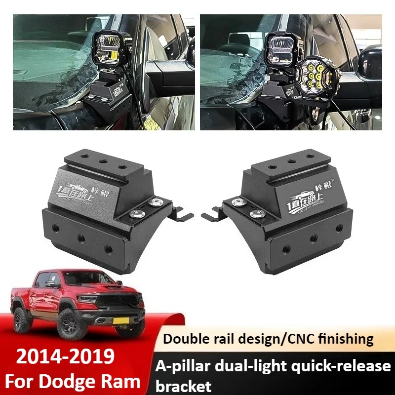Car A Pillar LED Spotlight Expansion Bracket Modification Auxiliary Fixed Dual Light Quick Release Base For Dodge Ram 2014-2019