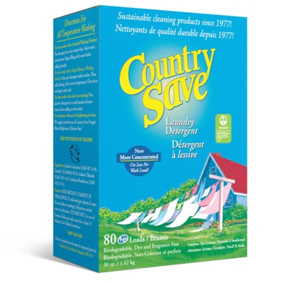 

Country Save Laundry Detergent Powder Natural - HE Natural Powdered Laundry Detergent Clear Free of Chemicals - Sensitive Washi