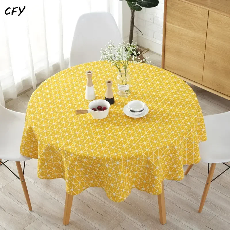 

Cotton Linen Yellow Geometric Round Tablecloth Coffee Coffee Table Table Round Tablecloth Decoration Picnic Mat Table Cover