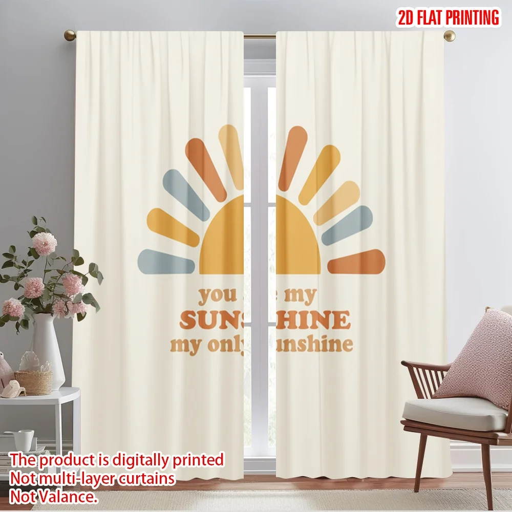 

2pcs 2D flat printing Party Window Curtains Sunshine My Only Sunshine 100% Polyester Without Electricity Festive Wall Decor for