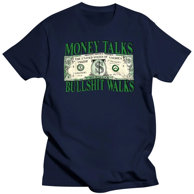 Rare Vintage Money Talks Bullshit Walks Screen Stars White Shirt Mens Large Retro O Neck Tee Shirt