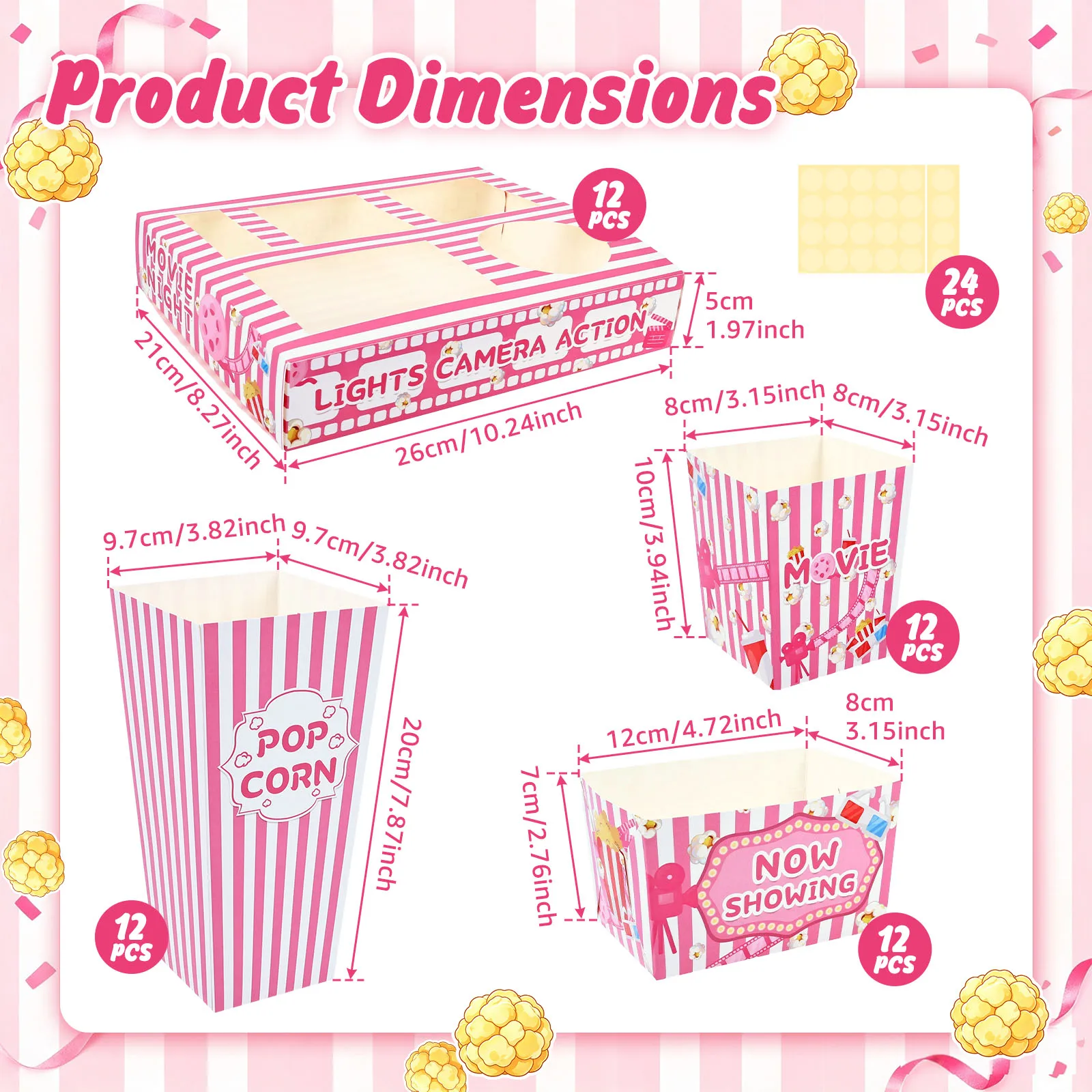 12Pcs/Set Movie Night Themed Paper Snack Tray 5 Compartment Serving Tray Oil Resistant Party Tableware Supplies for Home Theater