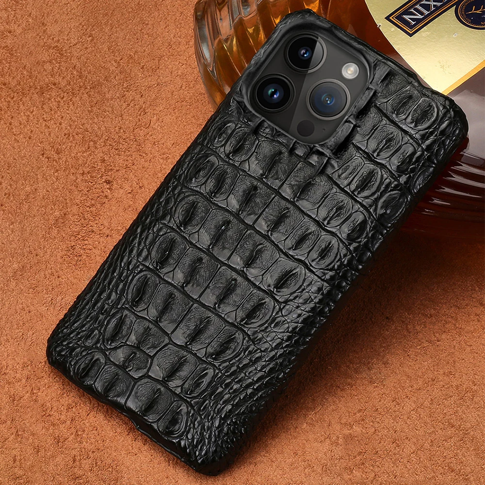 

100% Genuine Crocodile Leather Phone Case For iPhone 16 15 11 12 13 14 Pro Max 15Pro 16 Plus 16Pro Luxury Shockproof Back Cover