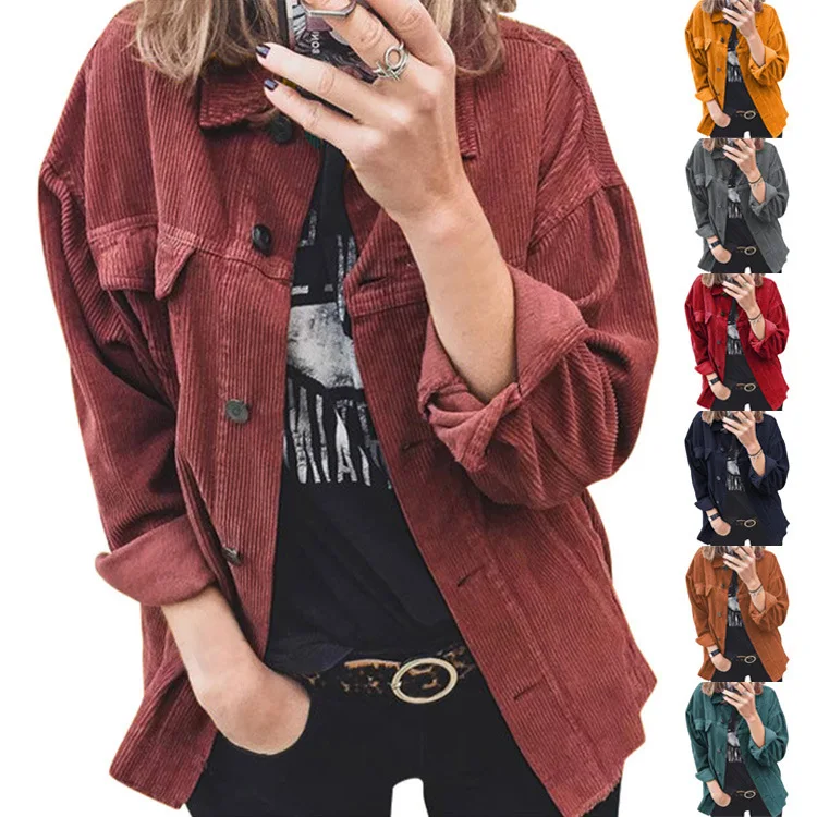 

New 2023 Autumn Corduroy Buttoned Cardigan Long Sleeved Lapel Loose Thick Shirt Women's Clothing