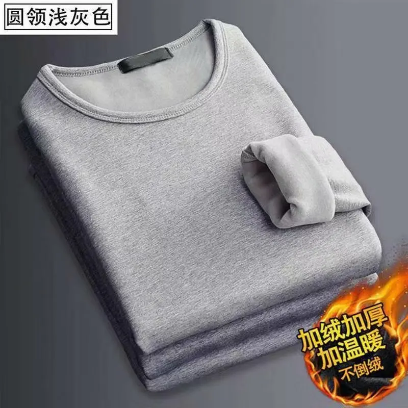 Ropa interior térmica gruesa de Cachemira para hombres, abrigo de otoño para jóvenes, puede usar una sola chaqueta, camisa de base de gran tamaño