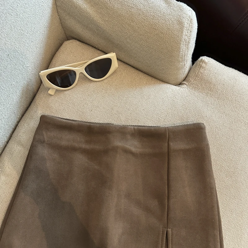 Koreaanse Eenvoudige Vrouwen Zwart Sexy Wrap Hip Korte Rokken Herfst Winter Bruin Hoge Taille Ritsen Half Mini Rok Kantoor Dames 2025