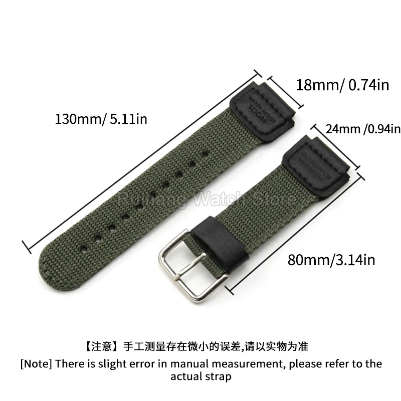 Stainless Steel Buckle Nylon Watch Strap Black Army-green for Casio AE1200WH/1300/SGW-300H/400/500 Special Interface 18x24mm