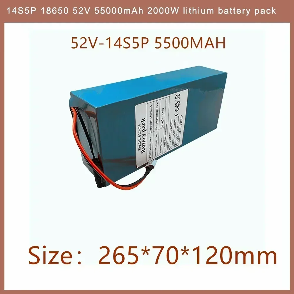 14S5P 18650 52V 55000mAh 2000W lithium battery pack for balance car electric bicycle scooter tricycle with BMS 58.8V 2A charger