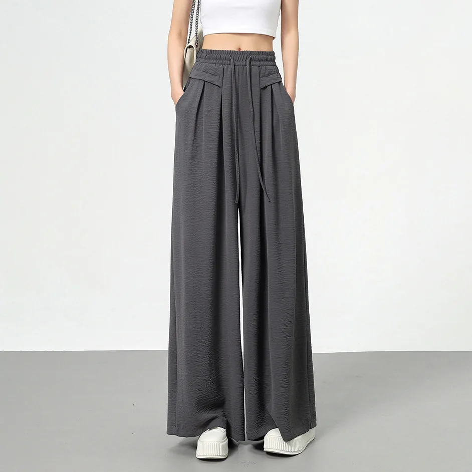 High Waist Ice Silk Wide Leg Pants Women's Summer New Lazy Sembach Casual Pants Skirt Trendy Polyester Fiber Straight Tube