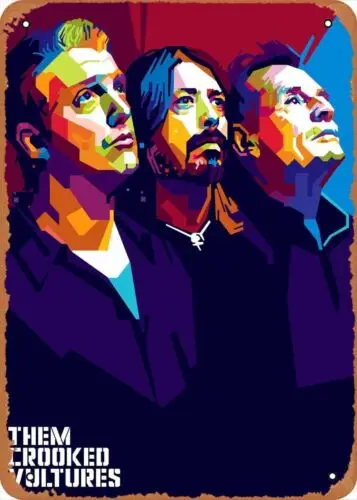 Musicians Pop Art Them Crooked Vultures Metal Tin Sign Poster Art Wall Decor