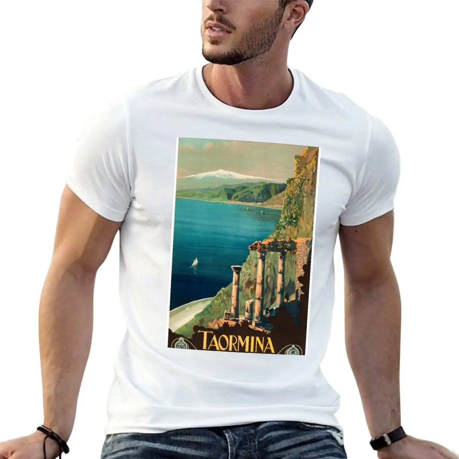 Taormina, Italy Vintage Travel Poster T-Shirt man tshirt man t shirt heavy cotton T-Shirt