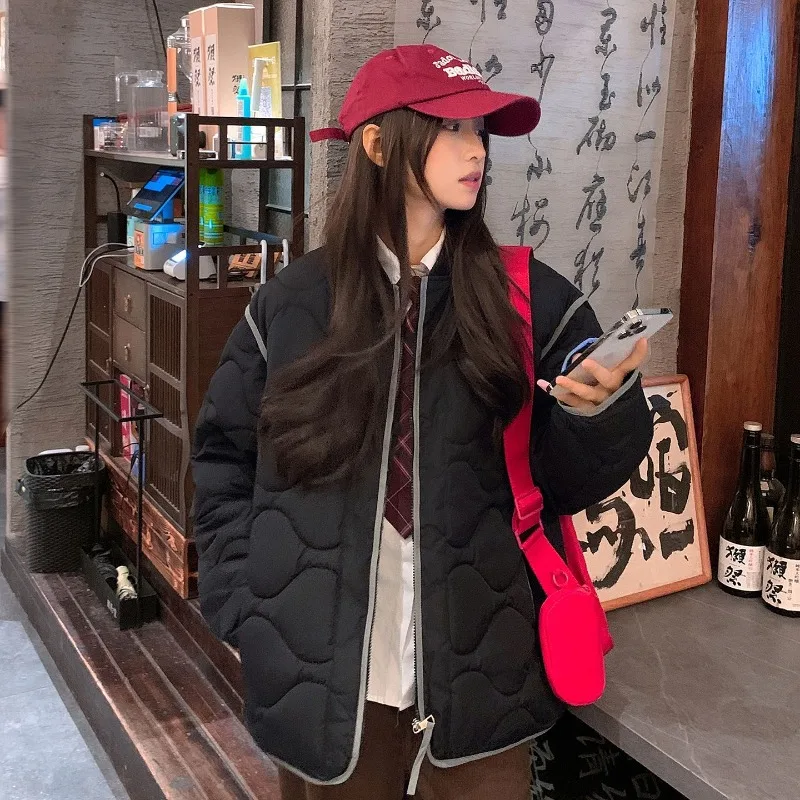New Womens Rhombus Cotton-padded Clothing Autumn Winter Warm Padded Jacket Female Student Cotton Jacket Loose Down Cotton Jacket