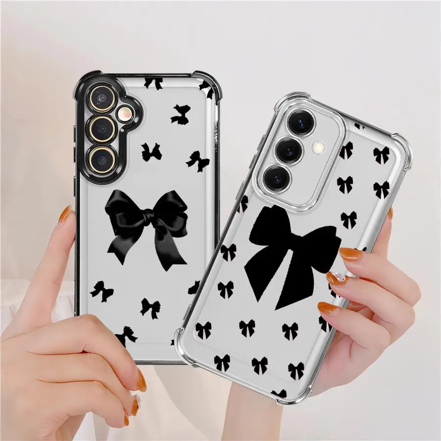 Cartoon Black Bow Case for Samsung Galaxy A21s A13 A15 A24 A52 A17 A35 A36 A25 A16 A26 A33 Phone Cover