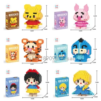 디즈니 푸우 곰 돼지 호랑이 Eeyore 빌딩 블록, 공주 만화 피규어 벽돌, 어린이 조립 장난감 블록, 모델 선물