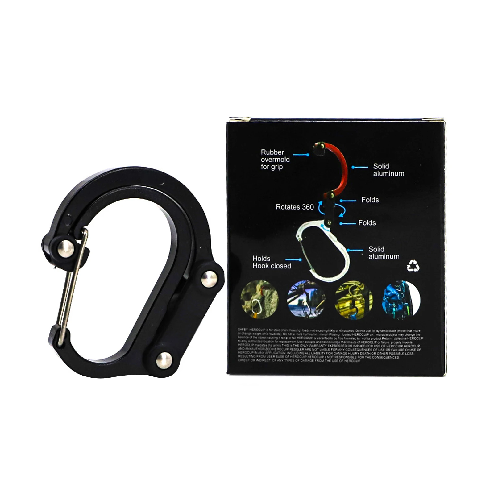 Hybrid Gear Clip - Carabiner Rotating Hook Clip Non-Locking Strong Clips for Camping Fishing Hiking Travel Backpack Out