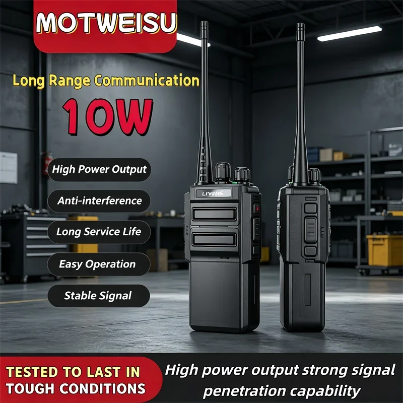 Rechargeable 10W Walkie Talkies Rugged Waterproof Two-Way Radio 16 Channels Long Range for Hiking Camping Marine Communication
