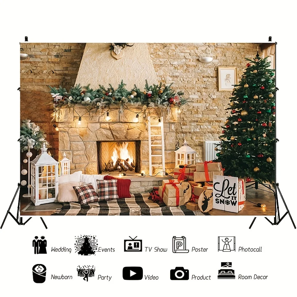 1.5 * 2.1M Christmas themed party background banner fireplace themed background photography Christmas photography background