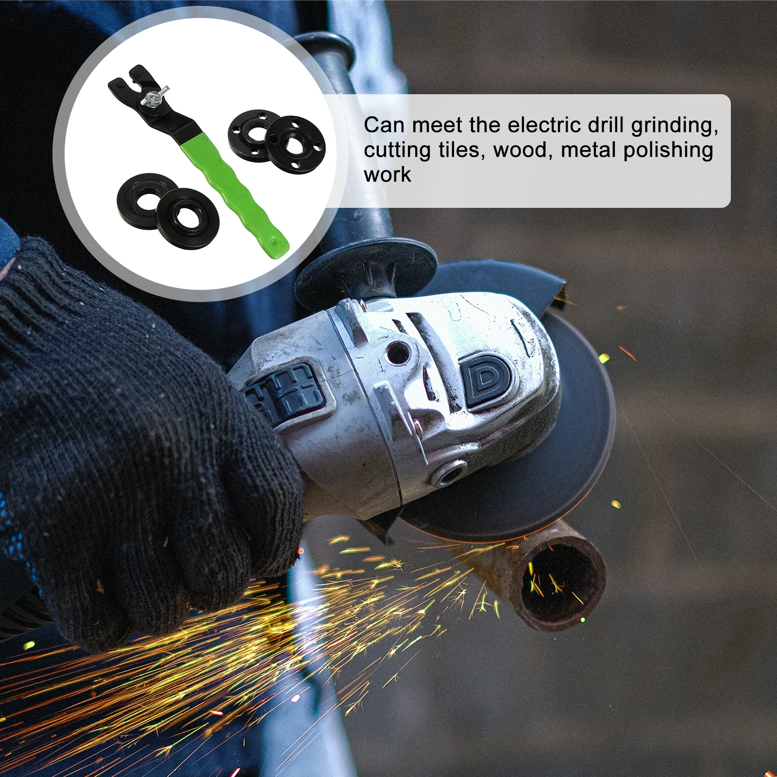 

Angle Grinder Wrench Carbon Steel Crescent Ratchet Spanner Flange Nut Kit Upper Lower Gasket Tile Wood Metal Polishing