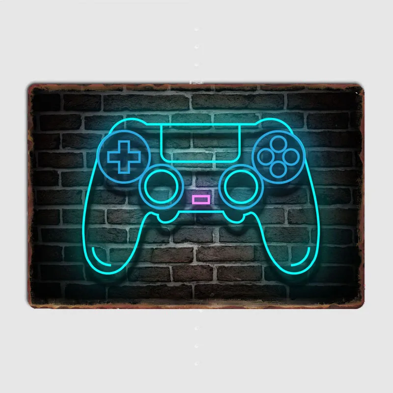 Game Console Controller Neon Metal Wall Art Cave Pub Classic Painting Tin Neon Sign Vintage Posters Room Decor Home Decoration