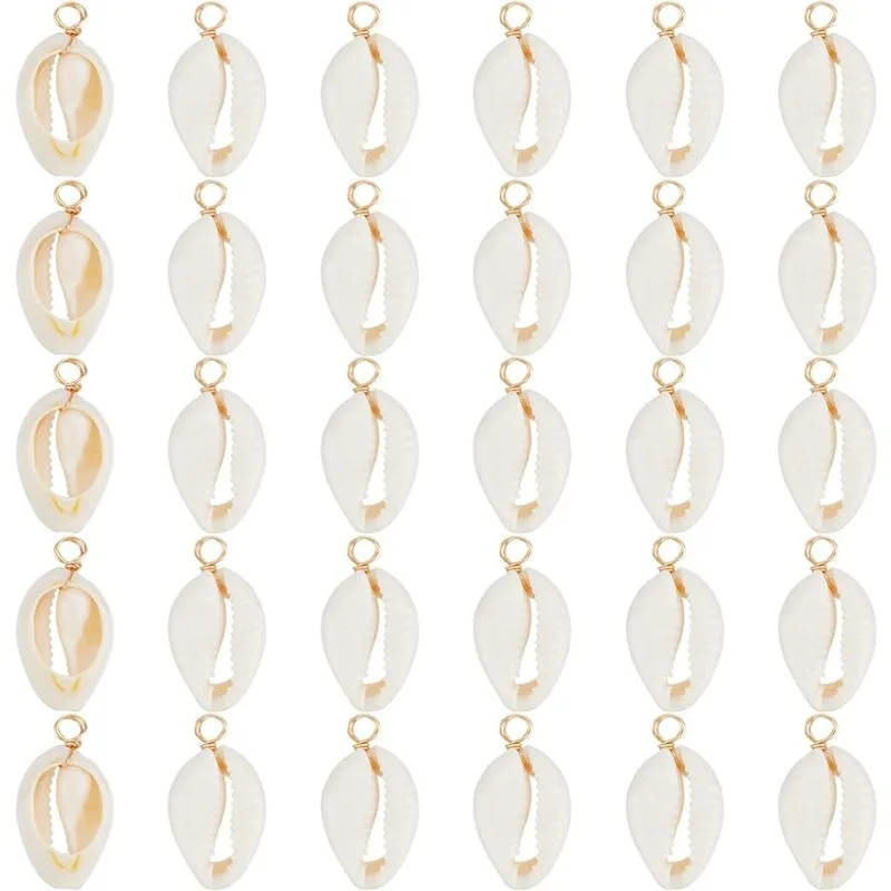 60Pcs Real 18K Gold Plated Shell Pendants Sea Shell Pendant Charms Beach Seashells Cowrie Shell Charms Cowrie Pendant