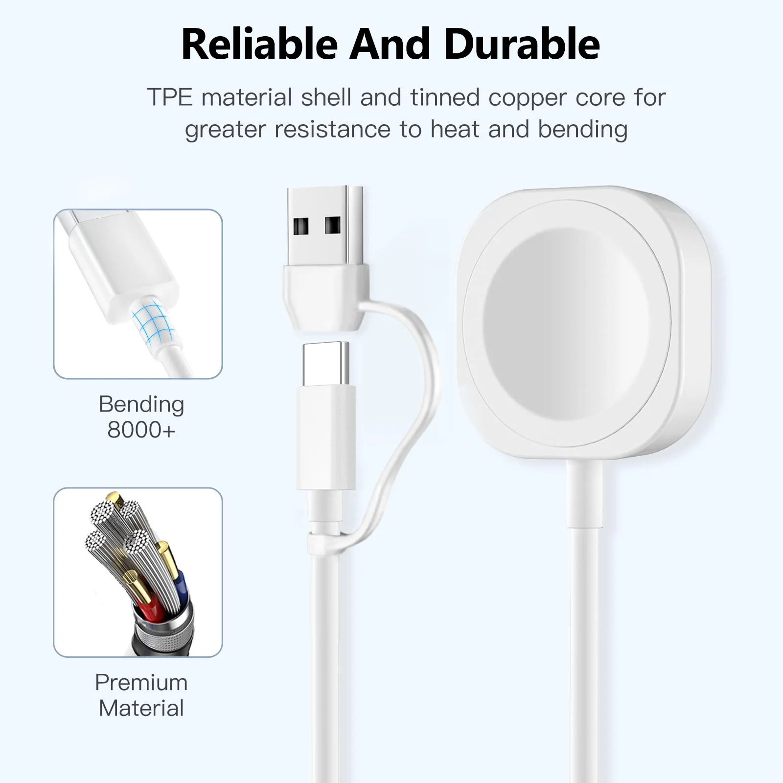 2 in 1 Magnetic Wireless USB A Fast Charger Type C Charging Cable For Apple Watch Series 11 10 9 8 7 iWatch 5 4 3 Ultra Edition view 5