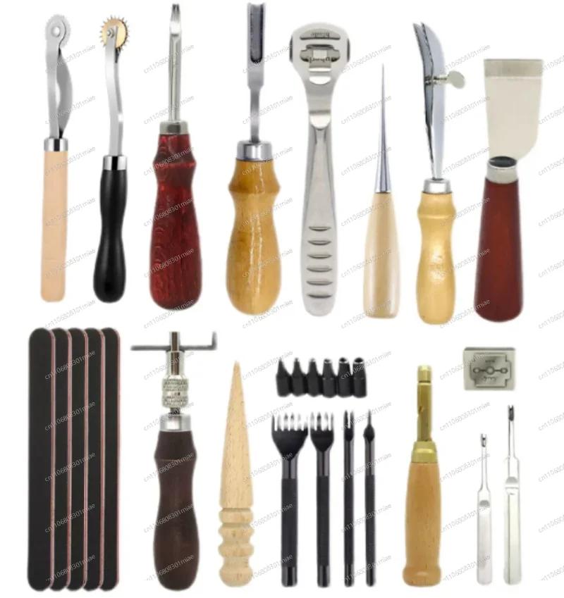 18-Piece leather tool set, handmade DIY leather goods making, punching, cutting, polishing, sewing, leather carving combination