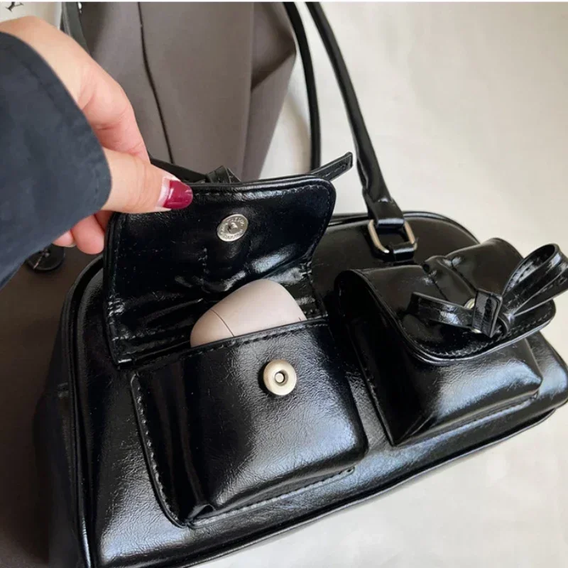 بو الجلود الإناث حقيبة تحت الإبط بورجوندي حقائب يد كبيرة محفظة خمر المرأة الأعمال حقائب كتف السيدات بسيطة تخفيف حمل حقيبة #5