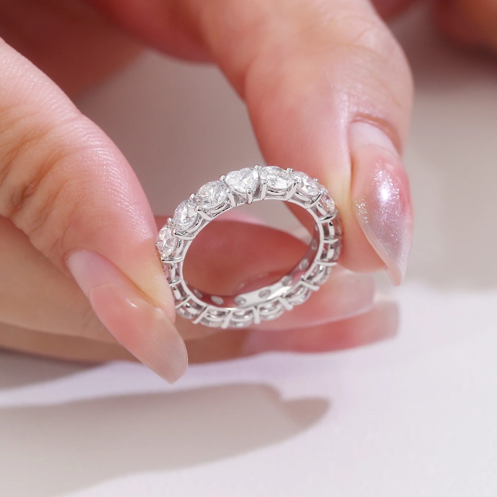 بروفانس الفاخرة كامل الفرقة الدائري 10K الذهب DEF/VS مختبر الماس القلب خاتم الخطوبة الأبدية شخصية هدايا عيد الميلاد #4