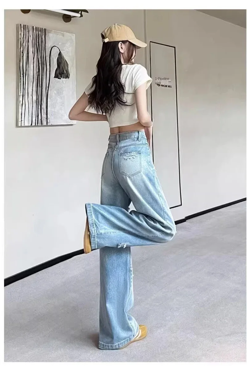 جديد 2025 الخريف النساء الجينز Y2k الجينز عالية الخصر واسعة الساق فضفاضة تناسب السراويل التخسيس موضة تنوعا الرجعية السراويل الطويلة