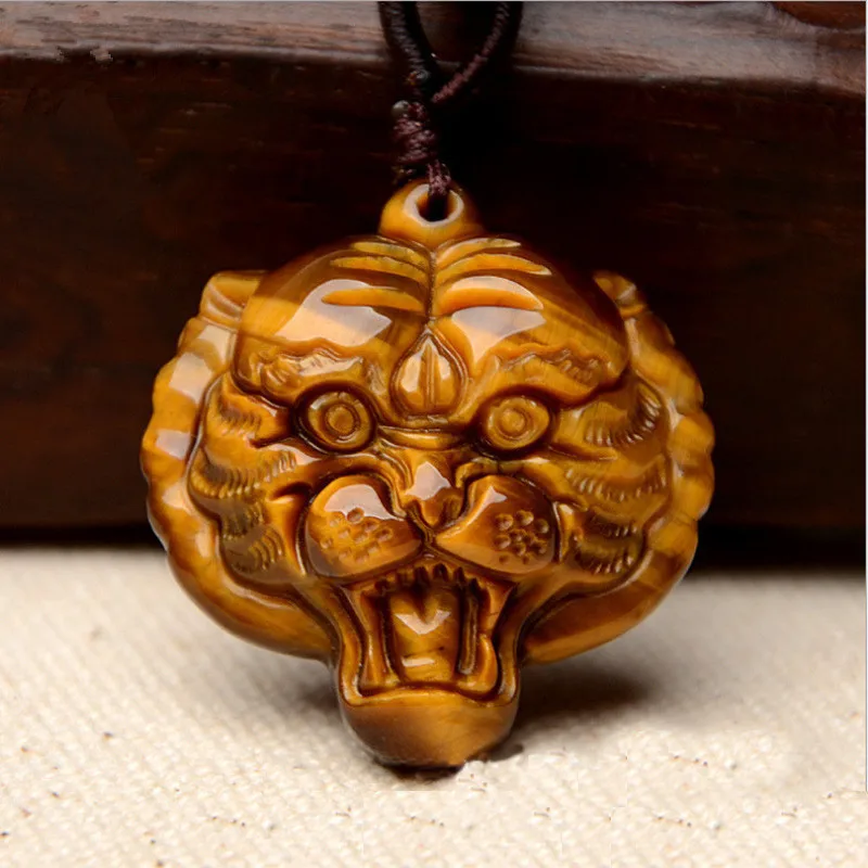 

Natural Chinese Jade Tiger Eye Stone Hand-carved Tiger Head Jade Pendant Fashion Men Necklace King of Beasts Sent His Boyfriend