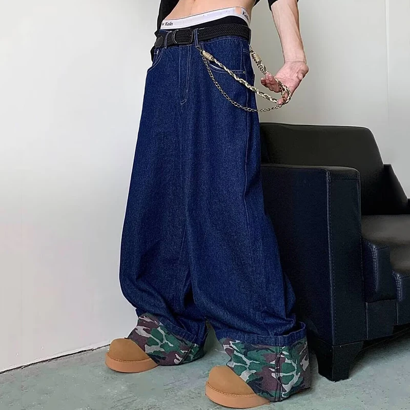 FEWQ Silhouette Pants Loose Wide Leg Men Jeans Solid Color 2024 Korea Fashion Wide Leg Male Trousers New Casual 24E2022