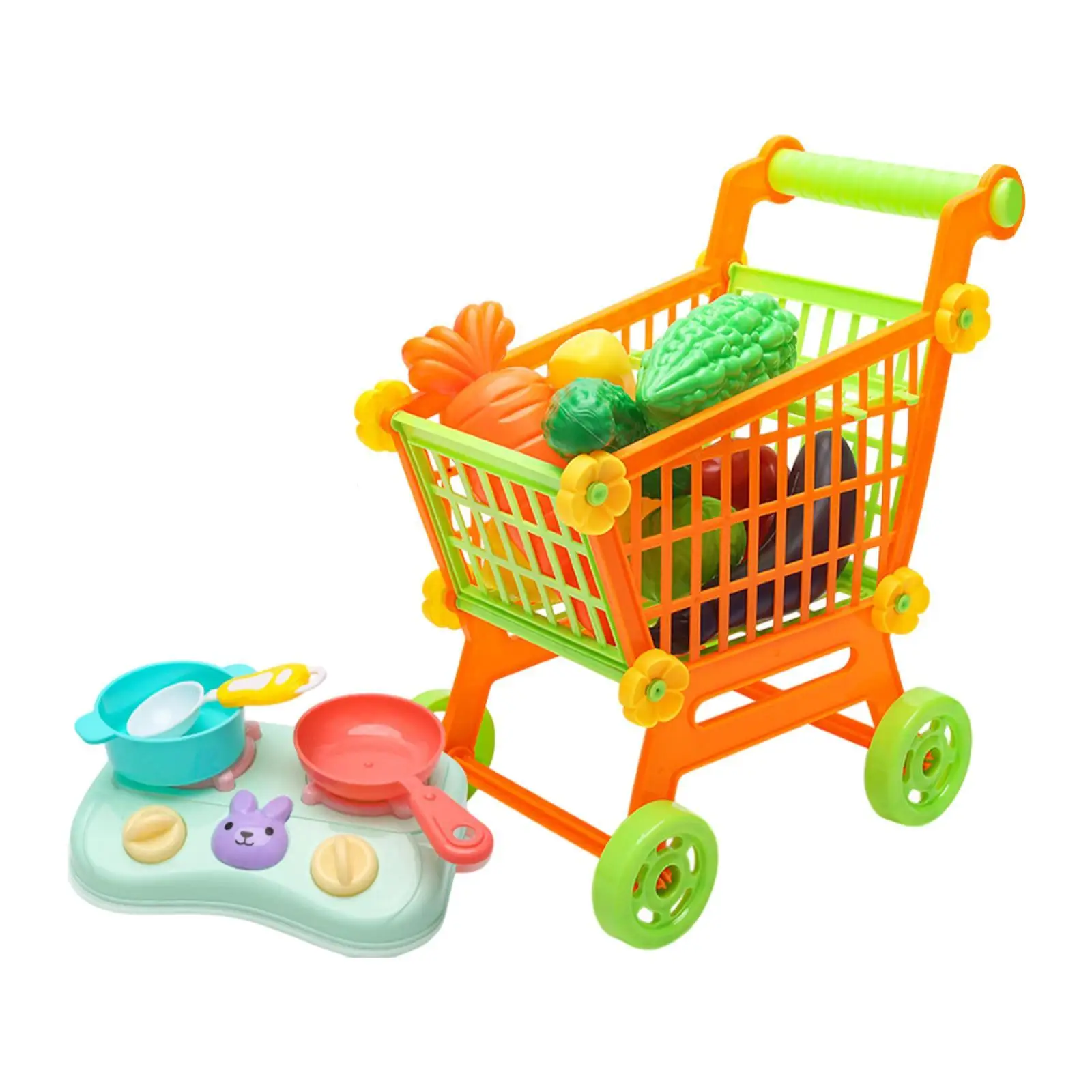 I giocattoli del carrello della spesa per bambini fingono di giocare al giocattolo del negozio di alimentari per bambini in età prescolare