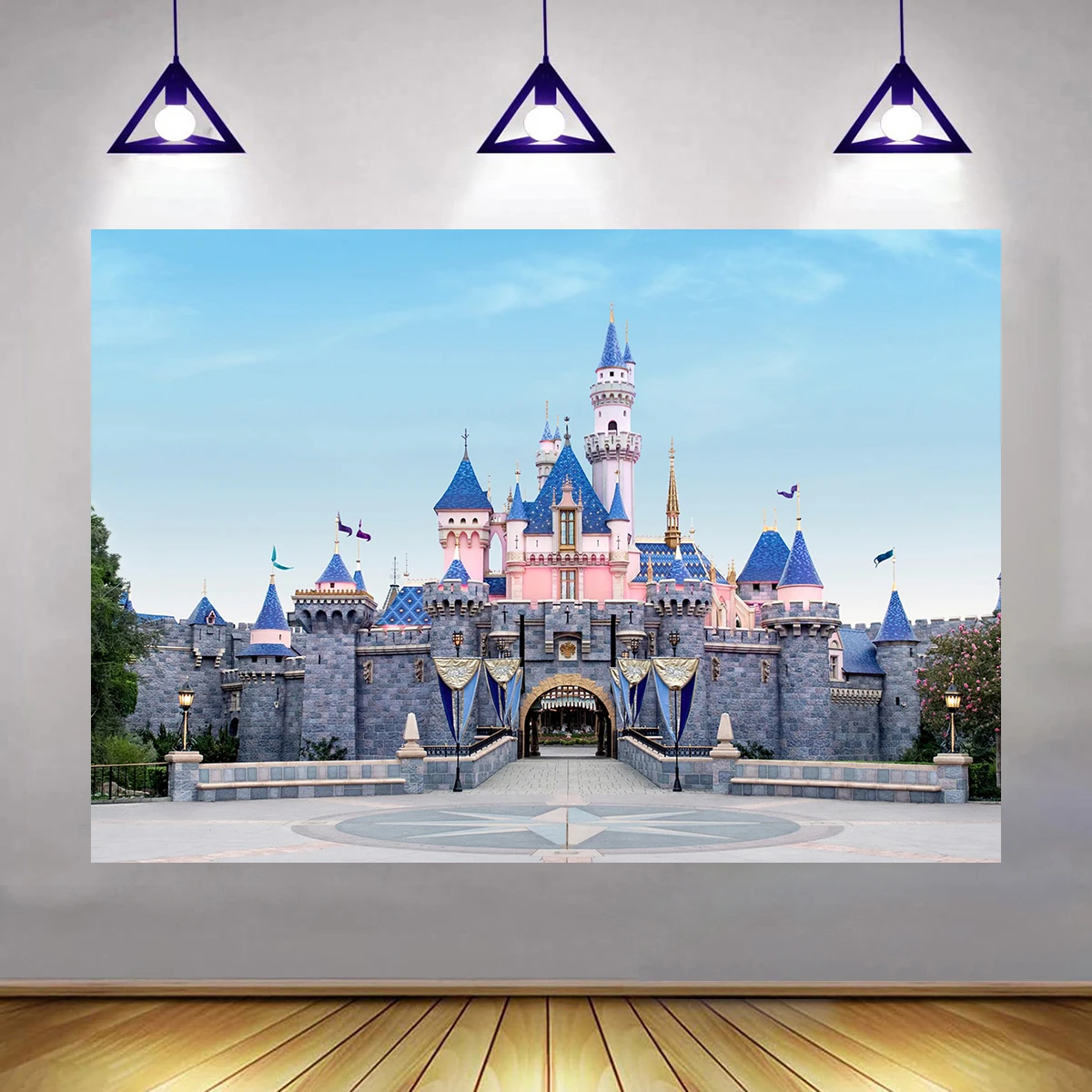 European Castle Dreamlike Princess Architecture Birthday Party Backdrop Fantasy Banner Background Room Decoration River Tree