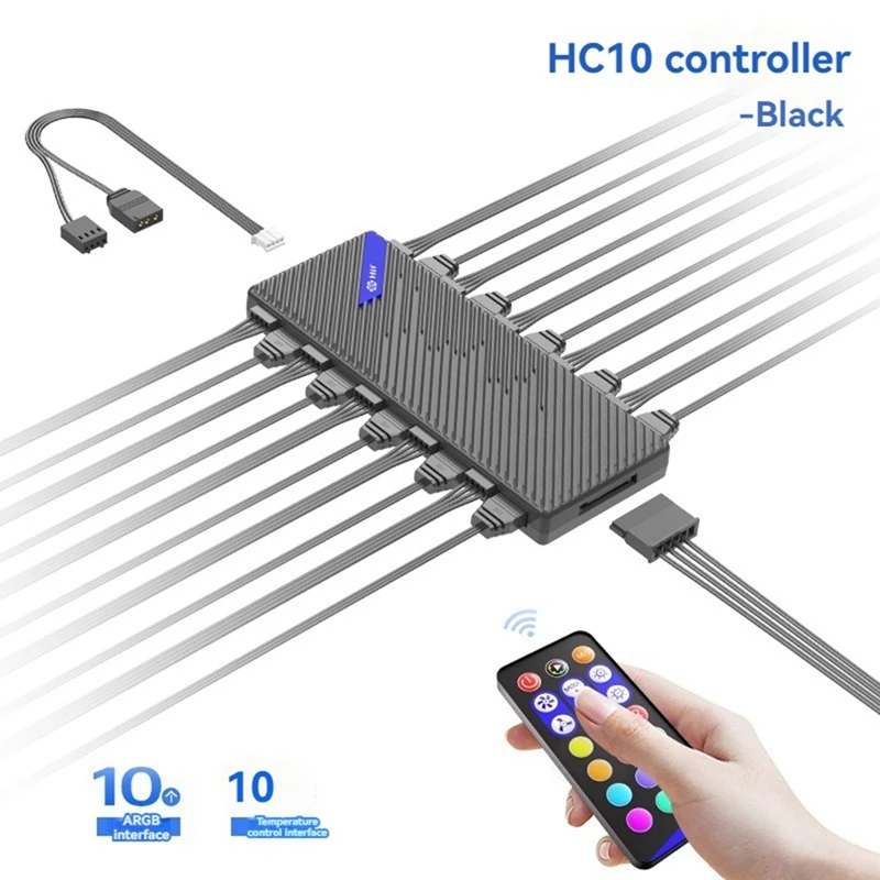 Computer ARGB Controller 5V 3Pin PWM Temperature Control Dual 10 Expansion Ports SATA Power Supply Fan Hub RGB Splitter