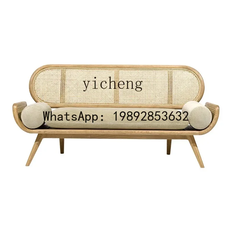 X Rattan Woven Sofa Simple Modern Small Apartment Solid Wood Home Living Room Fabric Sofa Chair