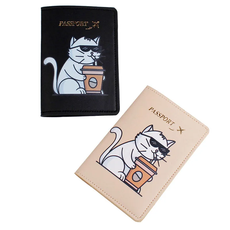 Fashion Cute Cat Print Passport Cover Hot Stamping World Map Women Men Travel Wedding Passport Cover Holder Fashion Wedding Gift