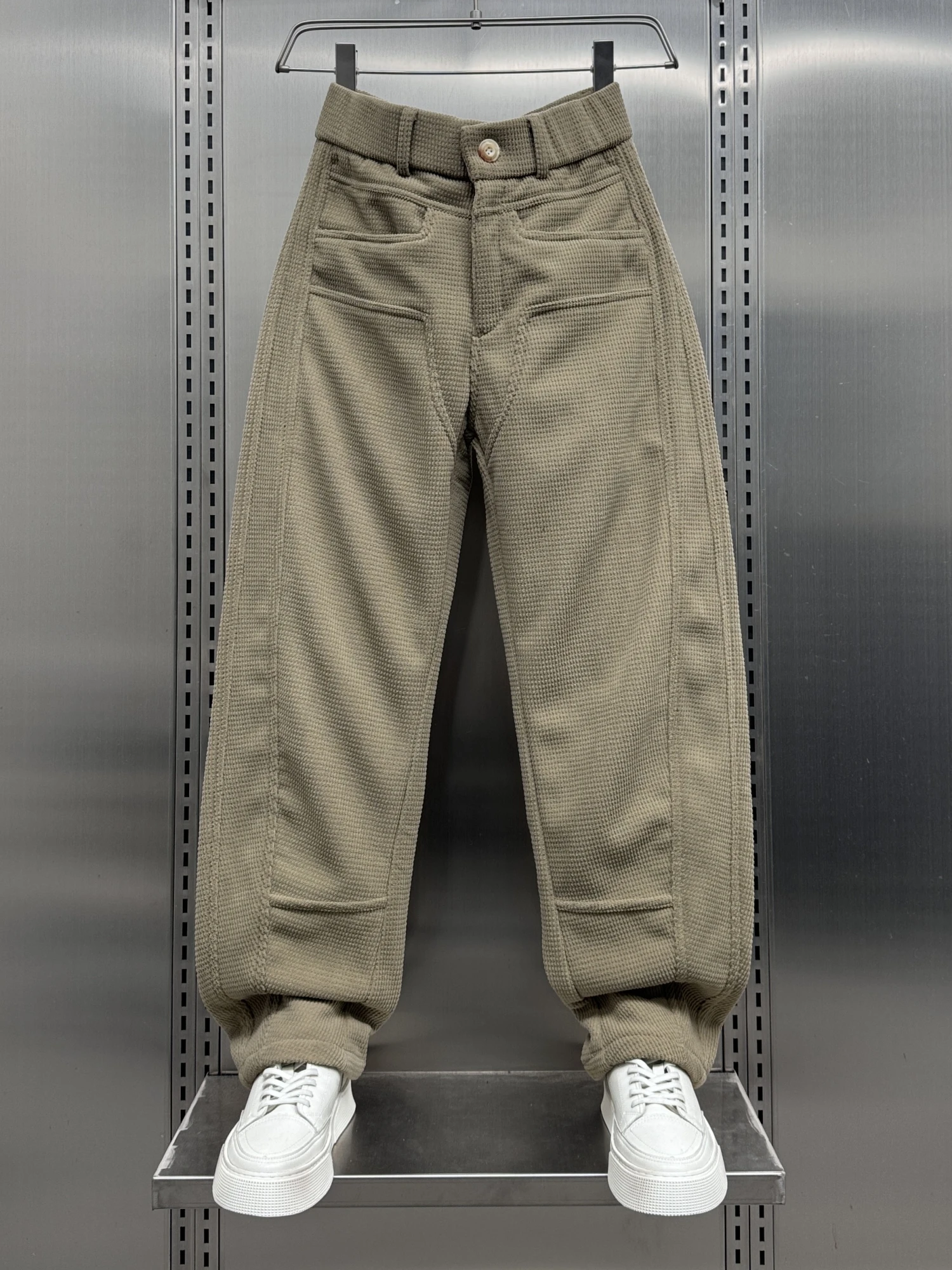 

Модные корейские вельветовые брюки-карго для мужчин, зимние свободные спортивные штаны на флисовой подкладке, плотные полосатые рабочие брюки Haome