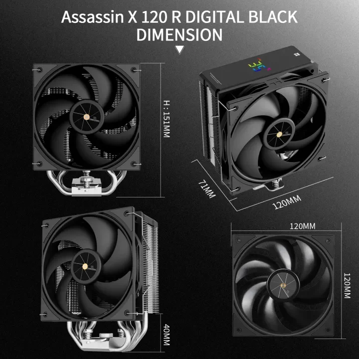 Thermalright Assassin X 120 R DIGITAL BLACK CPU Air Cooler Temperature Display 4 Heat Pipes equipped with P12 performance fan