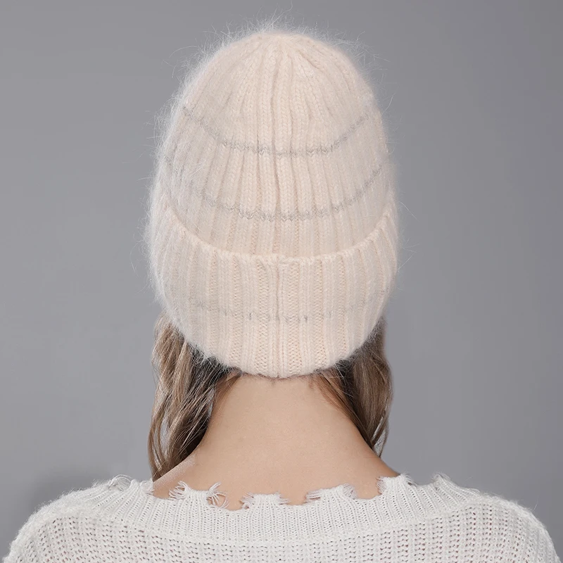 CNTANG Fashion Hat Round Sequins Winter Warm Beanies Angora Rabbit Fur Hats For Women Knitted Female Hats High Quality Cap y2k