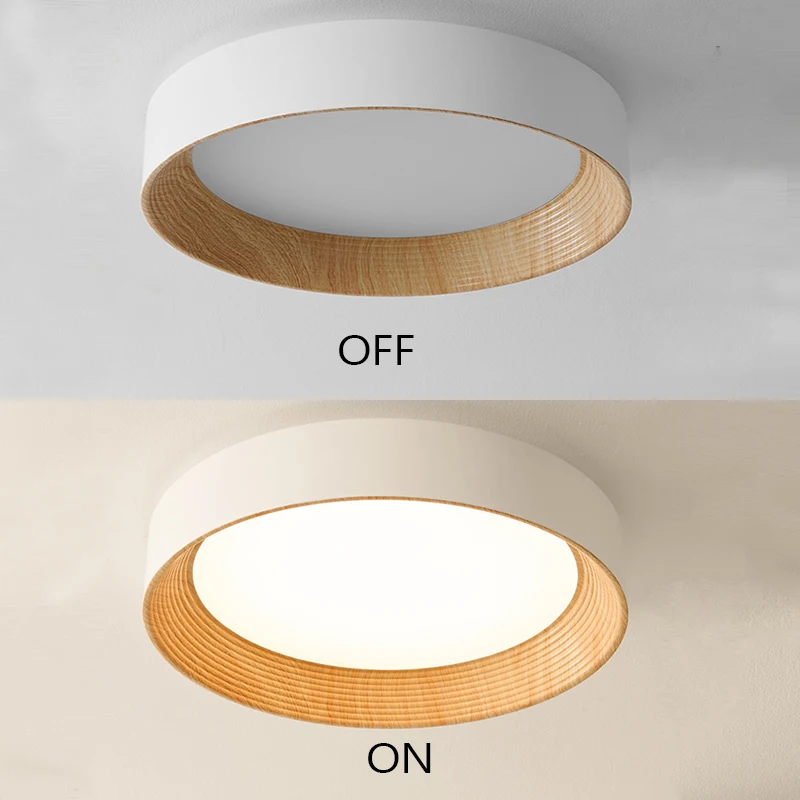 الحديثة مصباح السقف المستديرة الخشب الحبوب الملمس LED ثلاثي الألوان يعتم ثريا تركب بالسقف الممر غرفة الدراسة غرفة المعيشة المنزلي ديكور #6