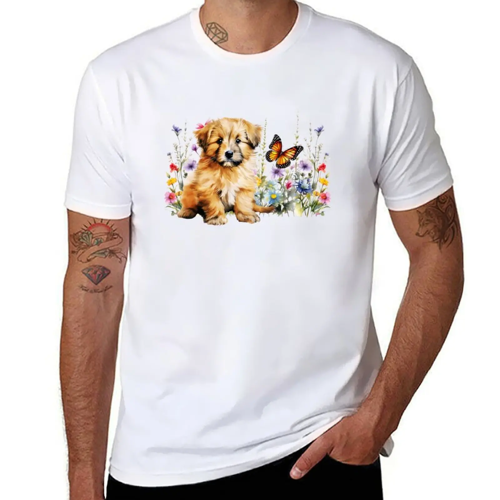 Camiseta Catalan Sheepdog Puppy Spring Flowers, camisetas divertidas, camiseta de hombre de humor oscuro, camiseta de diseñador para hombre