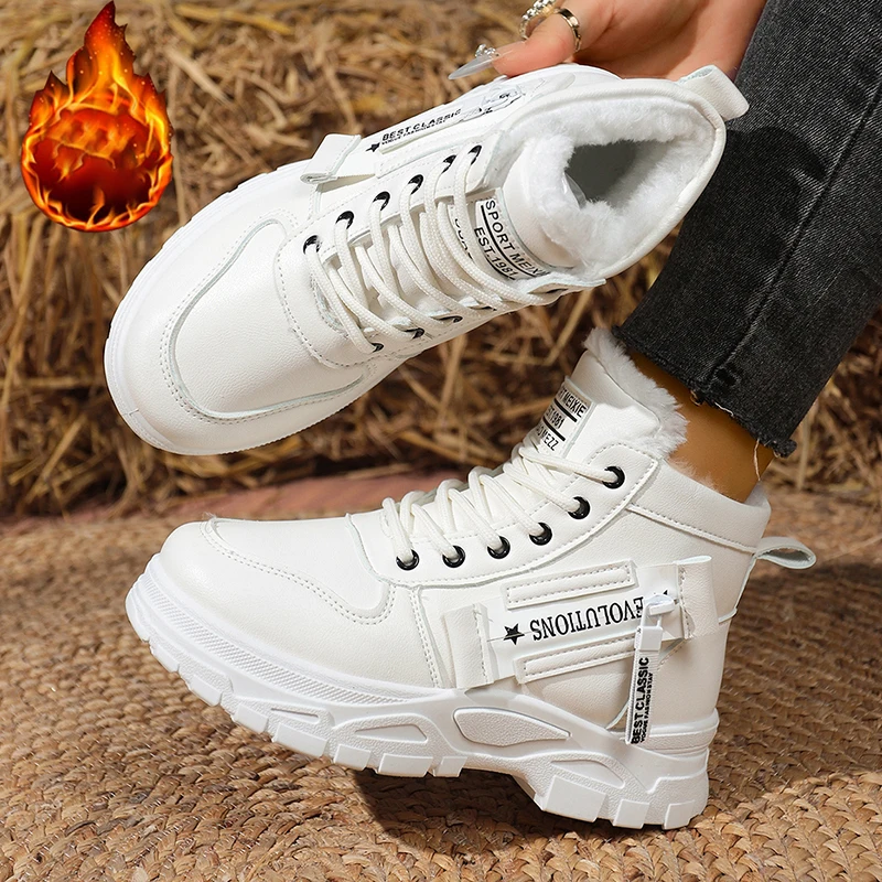 Women's Winter Warm Snow Boots Fashion Thick Sole High Top White Sneakers Woman Long Plush Platform Sports Shoes Plus Size 36-45