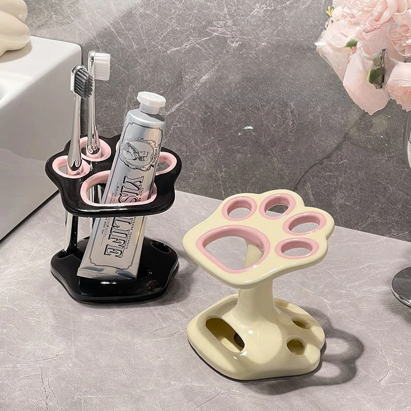 Ceramic Toothbrush Holder Simplicity Bathroom Toiletries Table Household Cute No-punch Toothbrush Holder Base Makeup Brush Rack