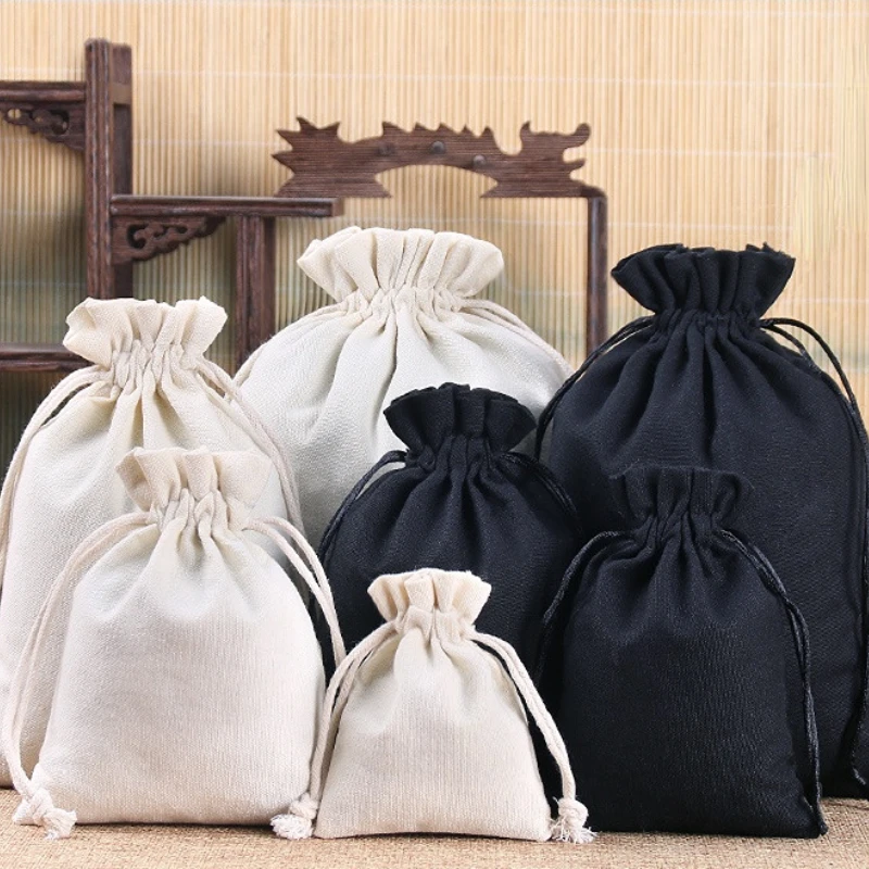 10pcs Canvas Drawstring Bag Jewelry Store Ornaments Display Toys Dried Flowers Tea Packaging Bag Travel Storage Bag Sachet Bag