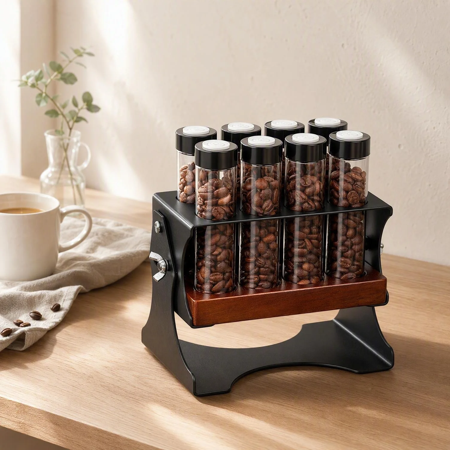 Coffee Bean Tubes Mini Glass Airtight Vacuum Storage With Pump Dispenser Container Organizer Canister Set Adjustable Accessories view 2