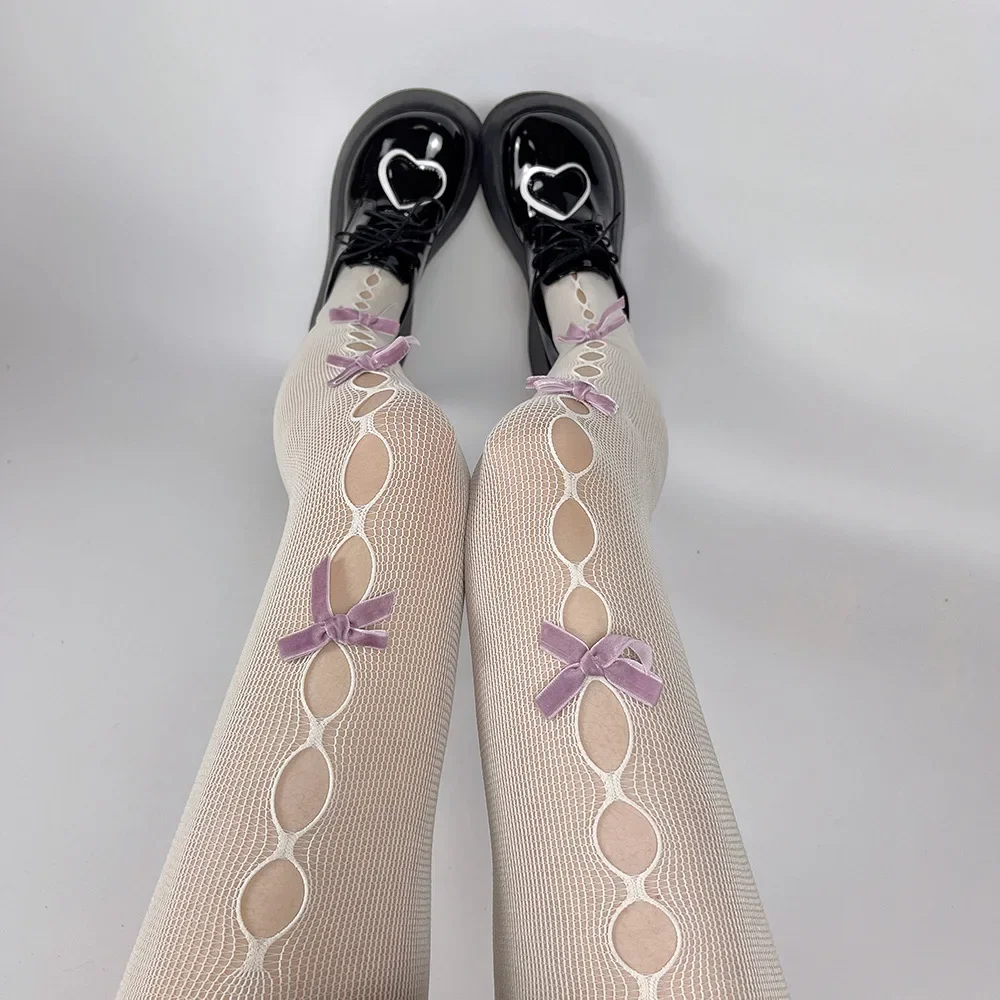 Sexy Spitze Frauen Strumpfhosen Handgemachte Bowknot Aushöhlen Mesh Fishnet Oberschenkel Hohe Strümpfe Frauen JK Lolita Süße Mädchen Enge