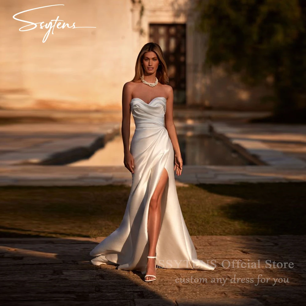 

SSYTENS Sexy Mermaid Wedding Dresses Sweetheart Sleeveless Beach Bride Civil Bridal Gowns Side Slit Bespoke Women Robe de mariée